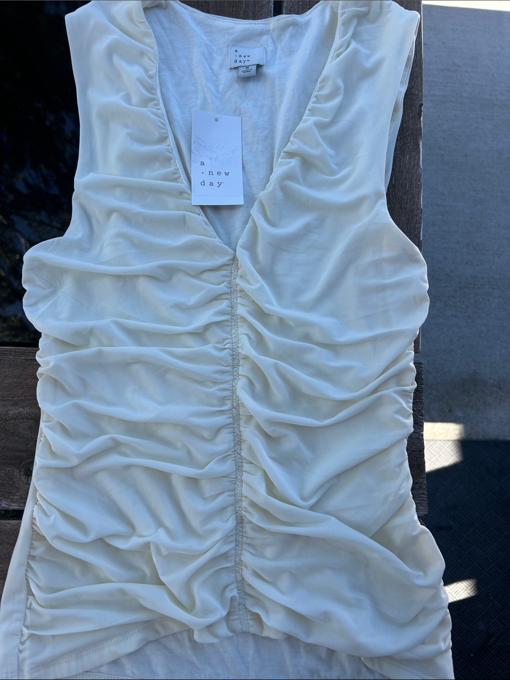 a new day Cream Ruched V-Neck Sleeveless Top